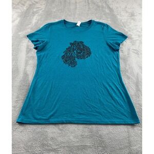 District Perfect Tri Women Teal Graphic Tee Scrollwork Short Sleeve Shirt L